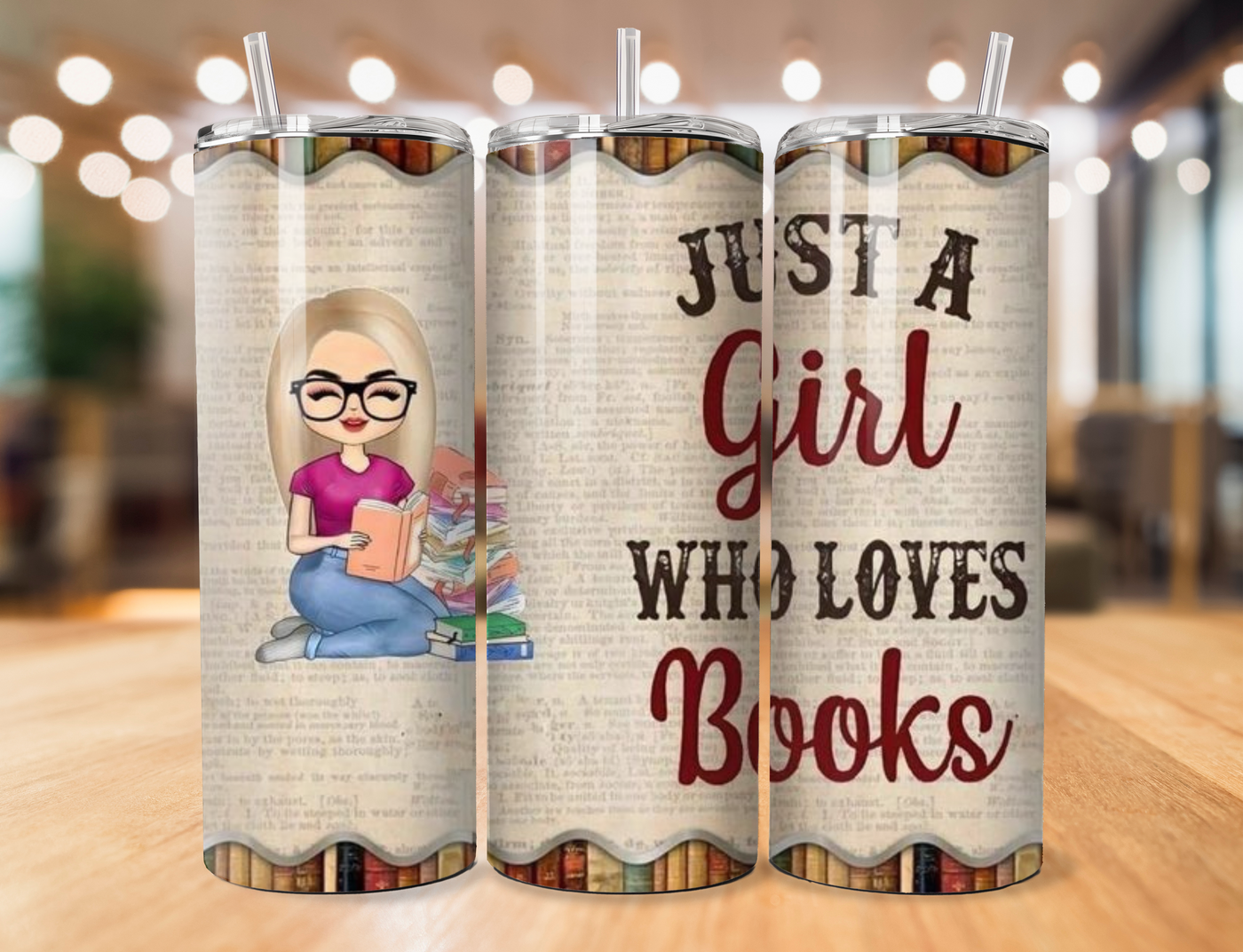 20 OZ Tumbler - Just a Girl Who Loves Books / Blond