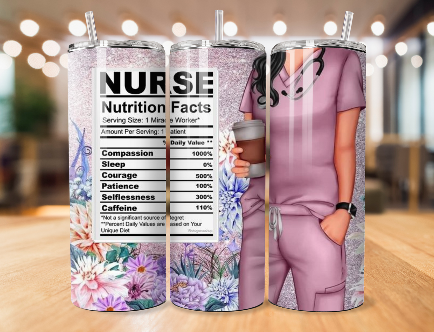 20 OZ Tumbler - Nurse Nutritional Facts/ Pink