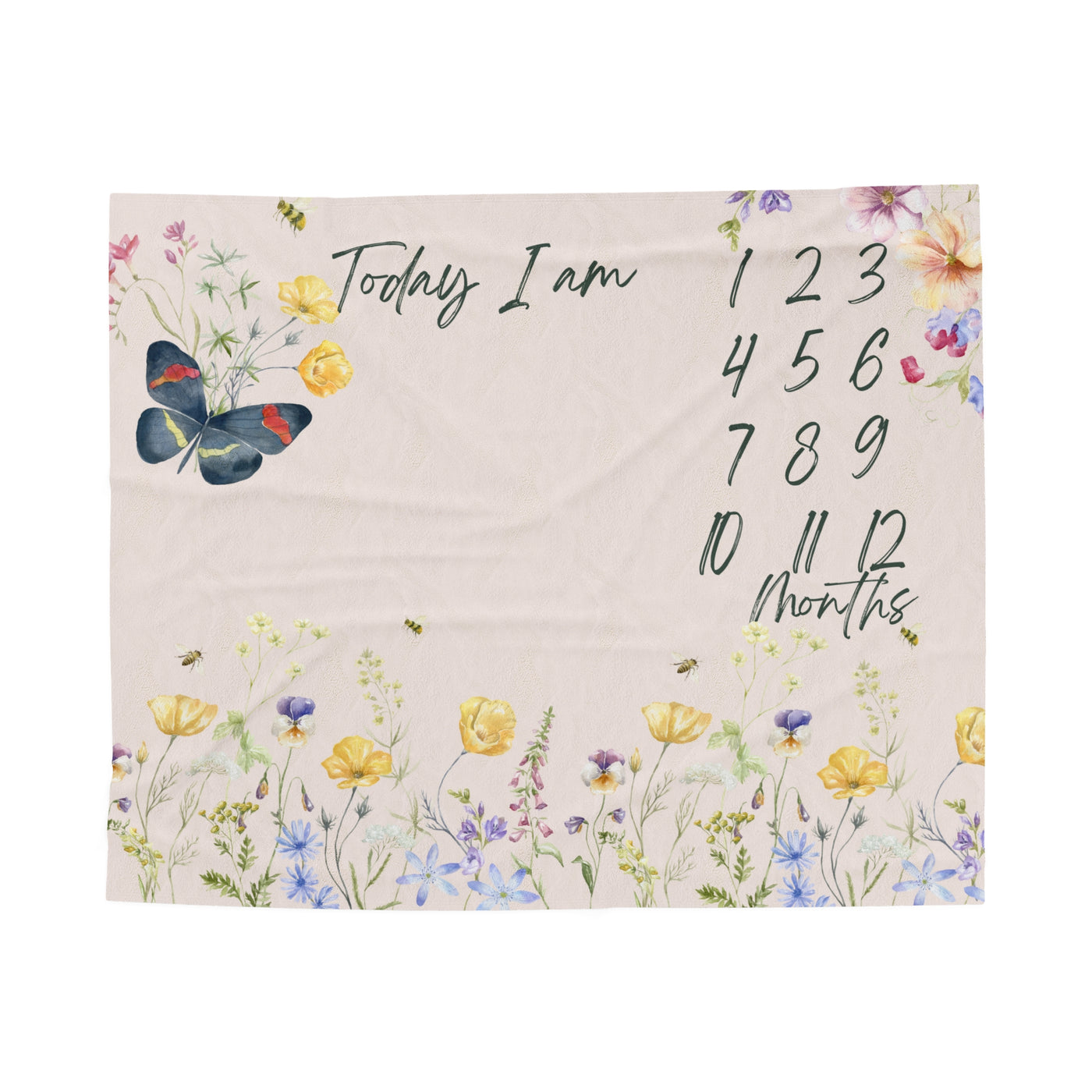 Milestone Velveteen Plush Blanket | Wildflower and butterflies