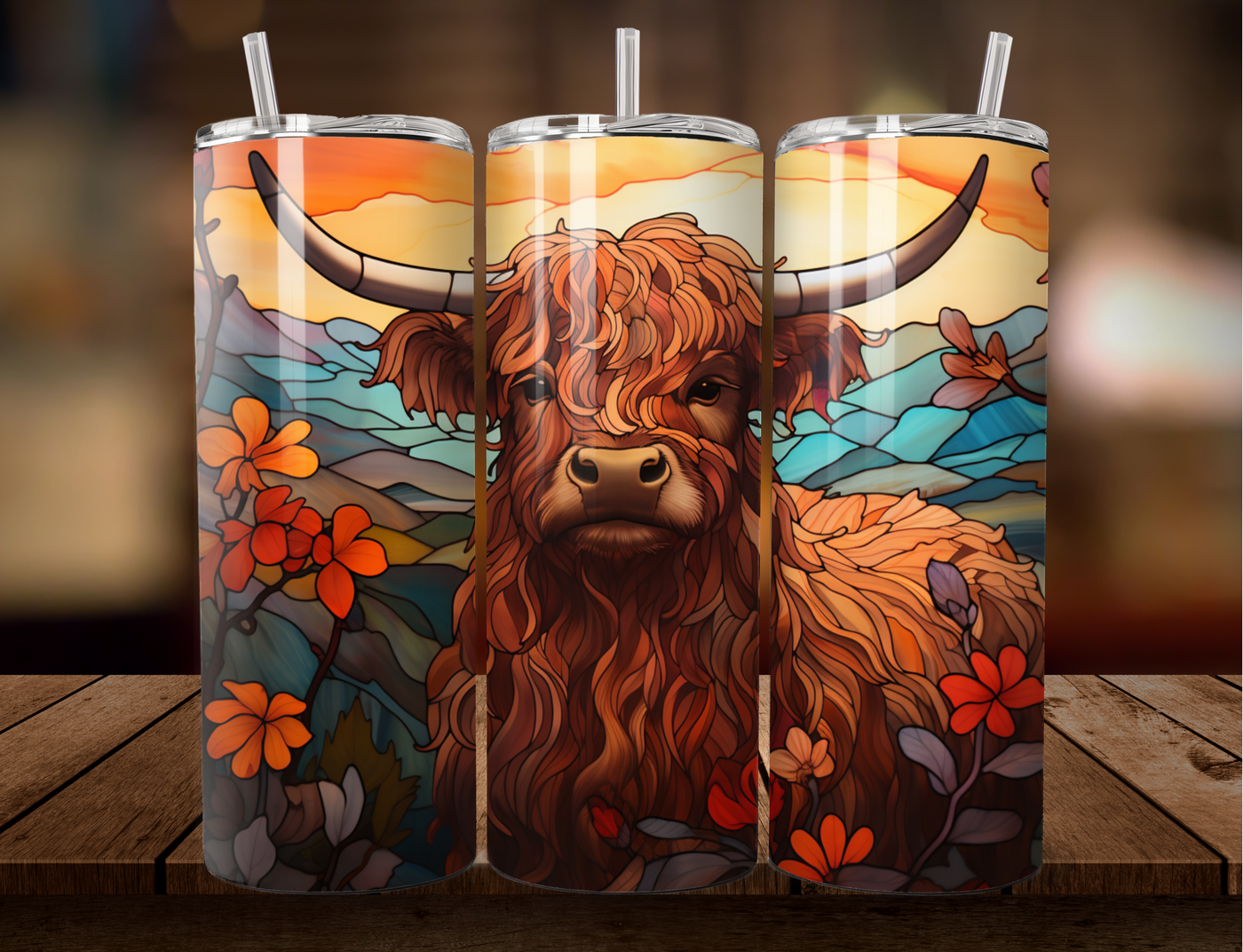 20 OZ Tumbler -  Highland Cow Stained Glass