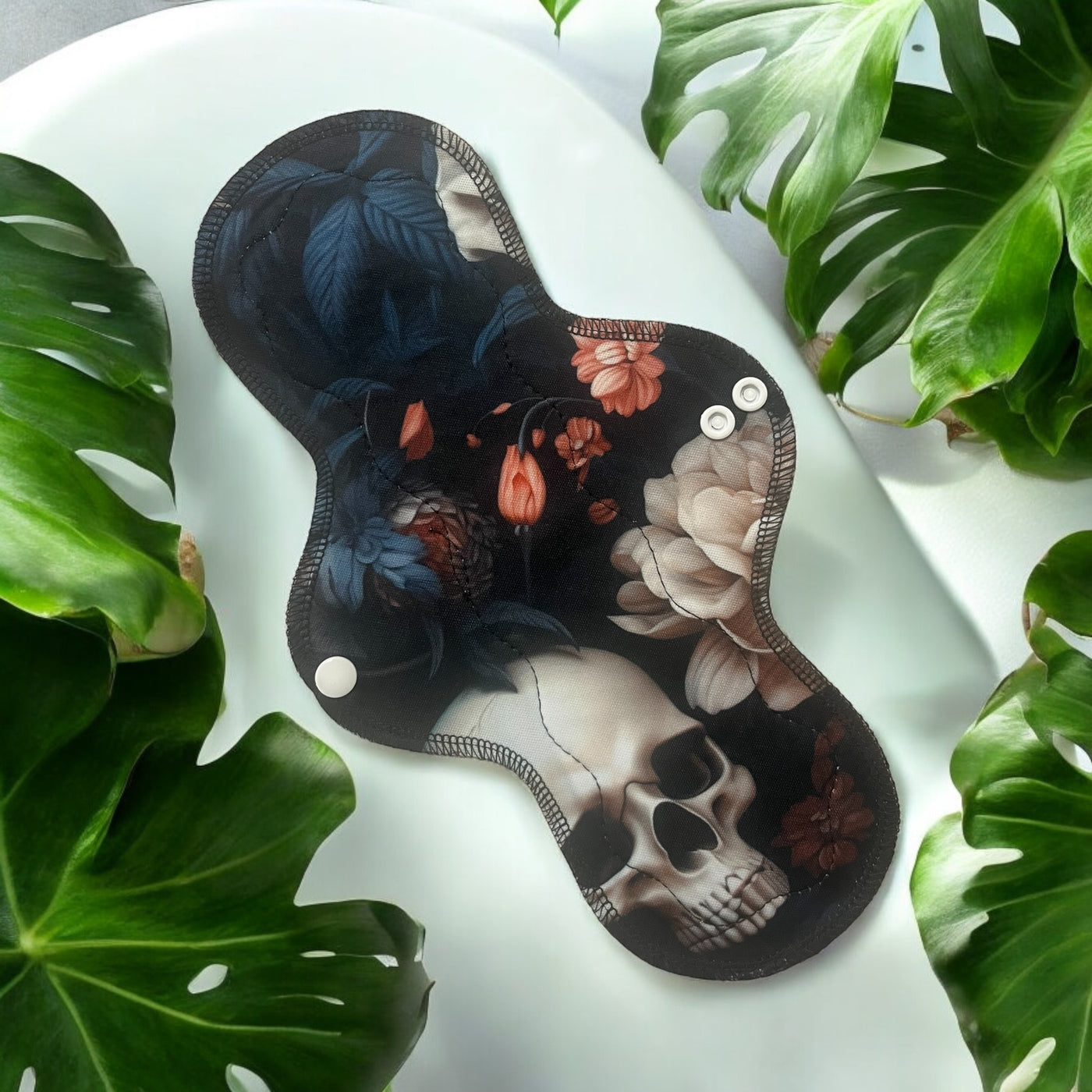 Cream and Navy Skull - Pique Topped , Washable Cloth Pad- SEVERAL SIZES