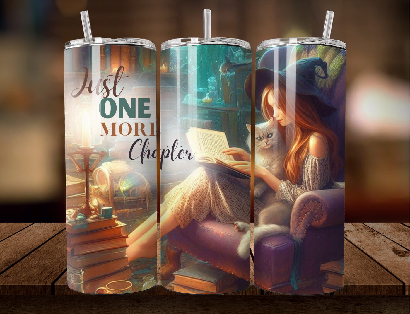 20 OZ Tumbler -  Just One More Chapter ~ Witch with Cat - Original Design